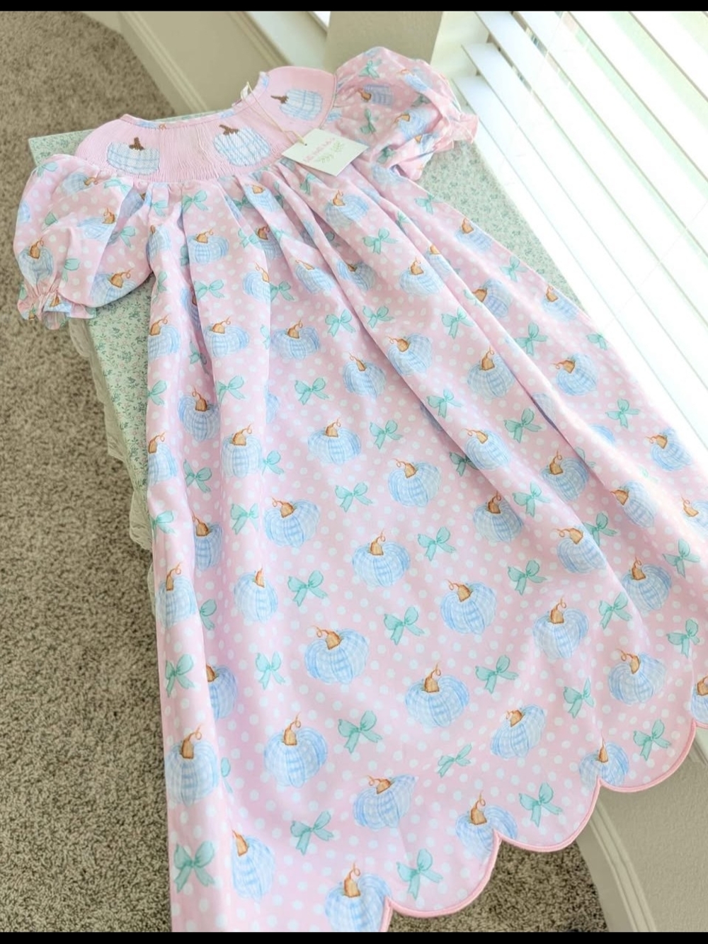 NWT Smocked Pumpkin Fall Scalloped Dresses